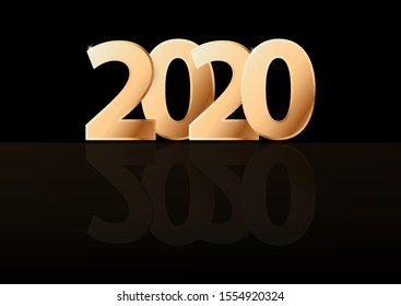 Vector poster with golden numbers 2020 for Happy New Year. Bright gold date 2020 for greeting, card, invitation on dark background. Trendy Xmas minimal design with copy space.