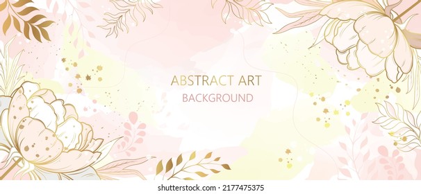 Afiche vectorial con plantas doradas y flores sobre un fondo acuático. Antecedentes abstractos.	