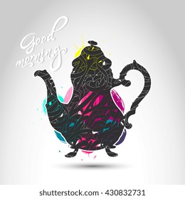 Vector poster "Good morning" with abstract teapot logo / label / icon