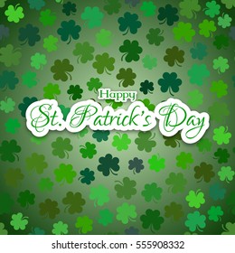 Vector poster with green clover leaves, symbol of st. Patrick's day, national holiday of Ireland