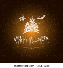 Vector Poster Halloween background design, with a witch, bat and haunted house.