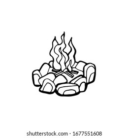 Vector poster with hand drawn campfire. Flame and burn, firewood and energy, fireplace and bonfire, vector illustration