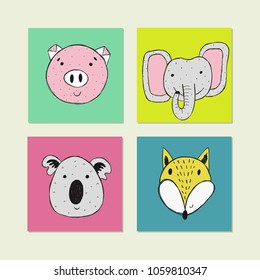 Vector poster with hand drawn funny animal face. Cute illustration for card, print on clothes.