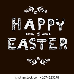 Vector poster with hand drawn letters in scandinavian style. Happy easter. 