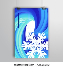 Vector poster hanging on binder. Snowflake and twisted shape. 