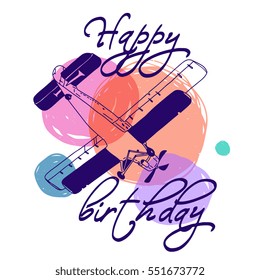 Vector poster "Happy birthday" with helicopter isolated on abstract background