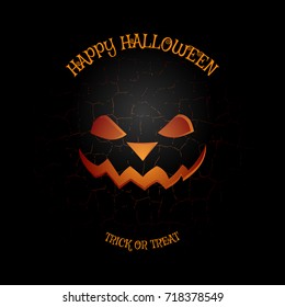 Vector poster to Happy Halloween holiday on the dark gray background with pattern of cracked ground.