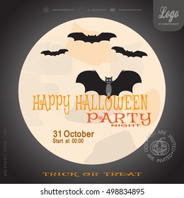 Vector poster to Happy Halloween night party on the dark background with moon.