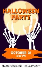 Vector poster of Happy Halloween party. October 31. holiday evening banner.