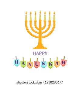 Vector poster with Happy Hanukkah and Menorah