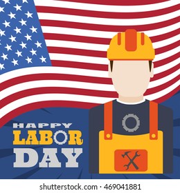 Vector poster of Happy Labor Day with rays and flag.