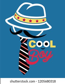 Vector poster with hat, mustache, tie on blue background