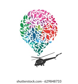 Vector poster with helicopter isolated on white background