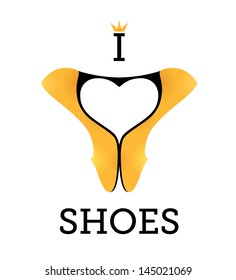 Vector poster of high-heeled shoes with heart shape for shoe store or shop, unique design