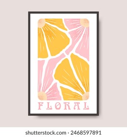 Ilustración de póster de Vector con flor dibujada a mano abstracta y letras aisladas sobre fondo claro. Diseño floral moderno para la impresión de la tarjeta de felicitación, Plantilla de invitación, Anuncio, volante