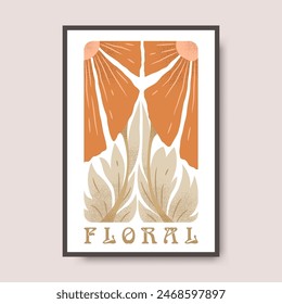Vector poster illustration with abstract hand drawn flowers and lettering isolated on light background. Modern floral design for greeting card print, invitation template, flyer, banner
