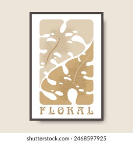 Vector poster illustration with abstract hand drawn monstera leaves and lettering isolated on light background. Modern floral design for greeting card print, invitation template, banner