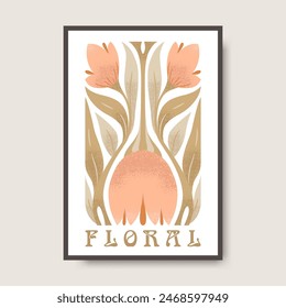 Vector poster illustration with abstract hand drawn flowers and lettering isolated on light background. Modern floral design for greeting card print, flyer, invitation template, banner