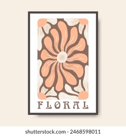 Vector poster illustration with abstract hand drawn flowers and lettering isolated on light background. Modern floral design for greeting card print, invitation template, banner, flyer