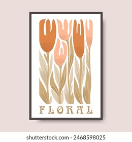 Vector poster illustration with abstract hand drawn flowers and lettering isolated on light background. Modern floral design for greeting card print, banner, flyer, invitation template