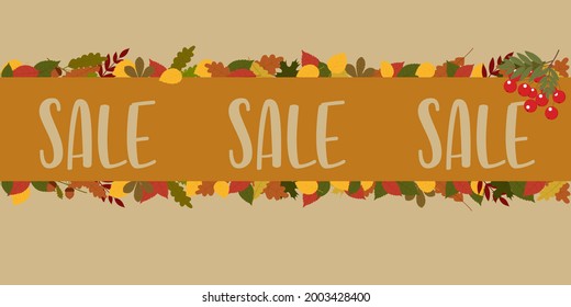 Ilustración vectorial con follaje otoñal y lugar de texto. Venta.