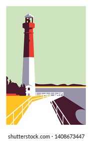 Vector Poster Illustration of Beautiful Lighthouse view by the sea