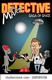 Vector poster illustration of a policeman arresting an alien
