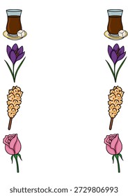 Ilustración de cartel de Vector de té tradicional, azafrán, terrón de azúcar y rosa