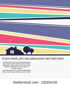 vector poster with image of striped sky and tiny house