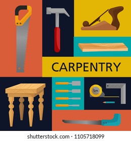 
Vector poster with images of tools. Carpentry work