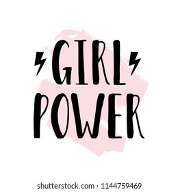 Vector poster with inspirational hand drawn quote Girl Power and brush stroke