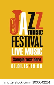 Vector poster for a jazz festival of live music with a saxophone in retro style on amber yellow background