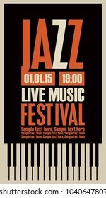 Vector poster for a jazz festival live music with piano keys and place for text in retro style on black background