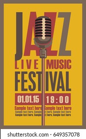 vector poster for a jazz festival live music with a microphone and place for text in retro style