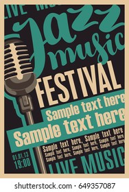 vector poster for a jazz festival live music with a microphone and place for text in retro style