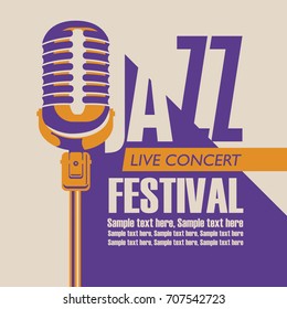 Vector poster for a jazz festival live music with a microphone and place for text in retro style