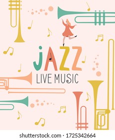 Vector  poster for the jazz festival with music instruments. Perfect for music events, jazz concerts.