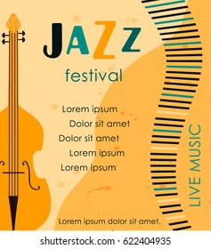 Cartel vectorial del festival de jazz con instrumentos musicales. Perfecto para eventos musicales, conciertos de jazz. 