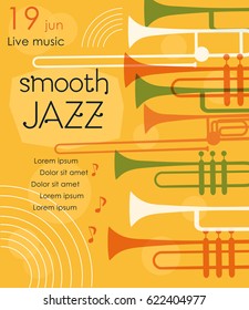 Vector poster for the jazz festival with music instruments. Perfect for music events, jazz concerts. 