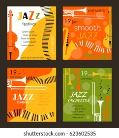 Poster vetorial para o festival de jazz com instrumentos musicais. Perfeito para eventos musicais, concertos de jazz.