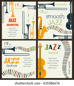 Vector poster for the jazz festival with music instruments. Perfect for music events, jazz concerts. 