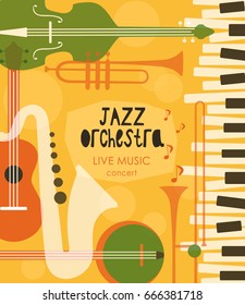 Cartel vectorial del festival de jazz con instrumentos musicales. Perfecto para eventos musicales, conciertos de jazz.