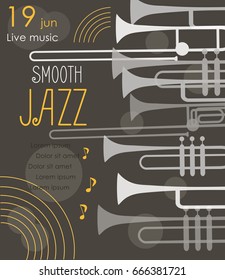 Vector poster for the jazz festival with music instruments. Perfect for music events, jazz concerts.