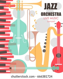 Vector poster for the jazz festival with music instruments. Perfect for music events, jazz concerts.