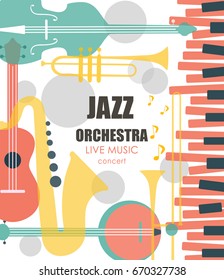 Vector poster for the jazz festival with music instruments. Perfect for music events, jazz concerts.