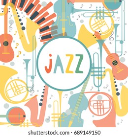 Vector poster for the jazz festival with music instruments. Perfect for music events, jazz concerts.