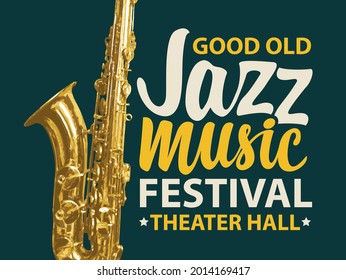 Vektorplakat für ein Jazz-Musikfestival mit goldenem Saxophon und Inschriften auf schwarzem Hintergrund. Geeignet für Musikbanner, Flyer, Einladung, Ticket im Retro-Stil