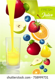 Vector poster with juice and fruits.