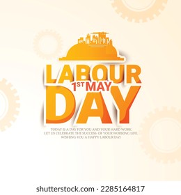 vector poster of Labor Day On 1st May hand lettring with tools.
