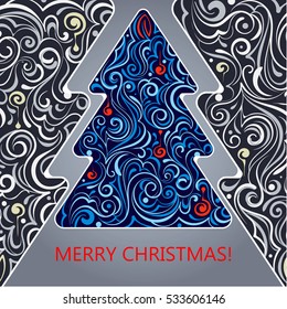 Vector poster with lacy christmas tree for invitation, eps 8